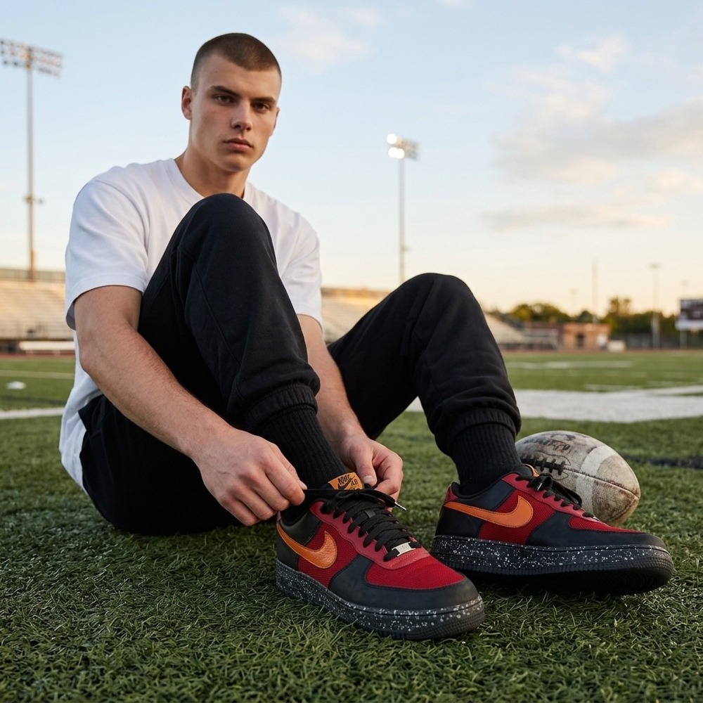 Nike Air Force 1 Low Black Varsity Red Orange Speckled 315180-681‎ Mens 12 2008